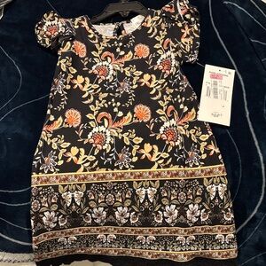 Floral Black, Tan, Orange Kids Dress